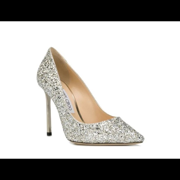 jimmy choo romy 100 silver glitter pumps size 35.5 - Picture 2 of 11